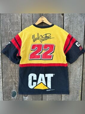 VTG 90s NASCAR CAT Racing Ward Burton Color Block Racing Champions T-Shirt Med.